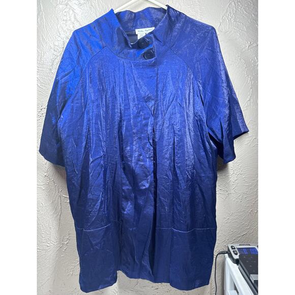 Ulla Popken Womens Mock Neck Short Sleeve Royal Blue Shimmer Tunic Plus Sz 16/18 - Picture 1 of 3